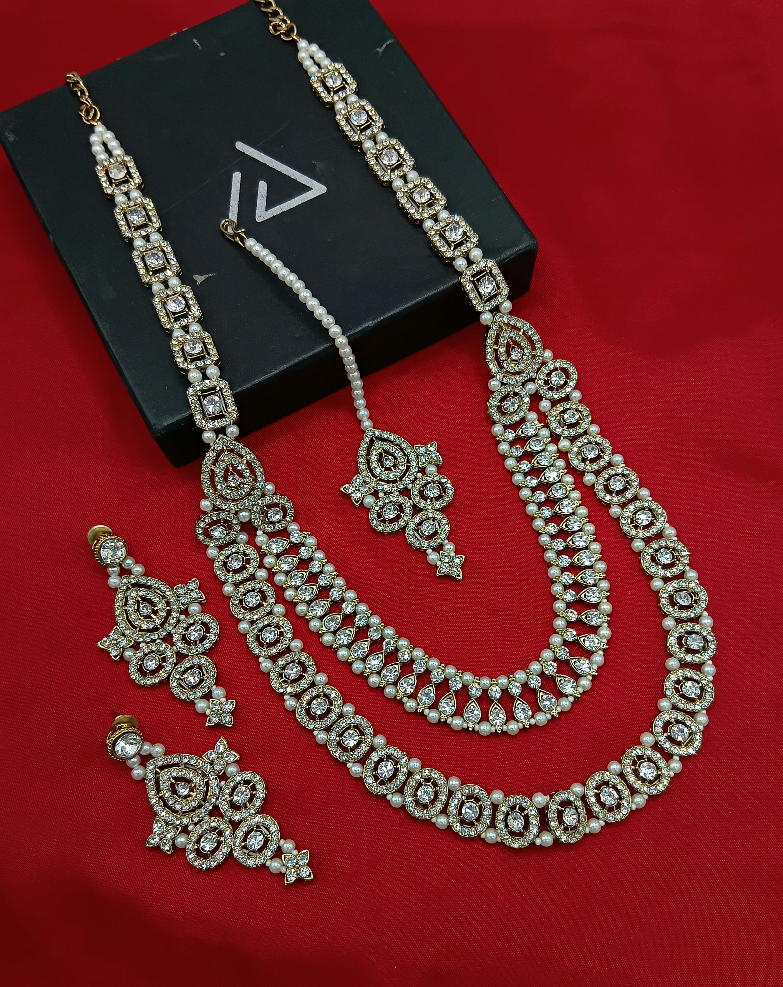 White Stone Bridal Long Necklace Set